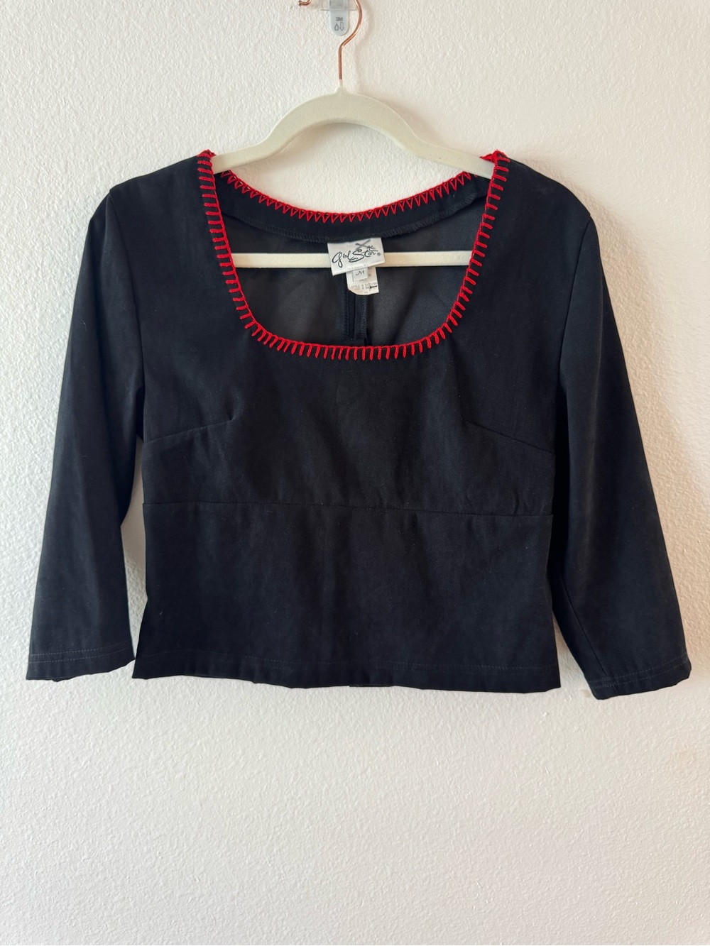 Vintage Y2K Square-Neck Top with Red Trim stitching 3/4 sleeve